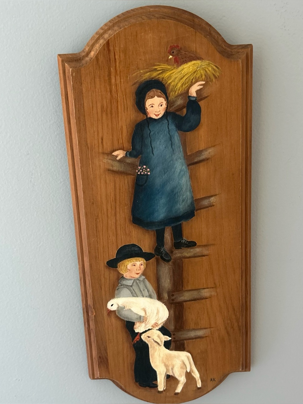 Vintage Folk Art  Wood Wall Plaque Farmhouse Decor